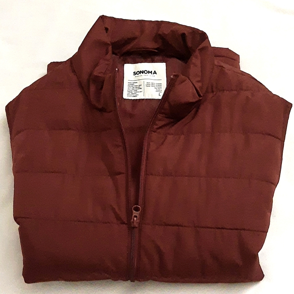 Sonoma Puffer Vest Quilted Lightweight Packable Jacket Maroon Red Large 12-14 - Picture 12 of 13